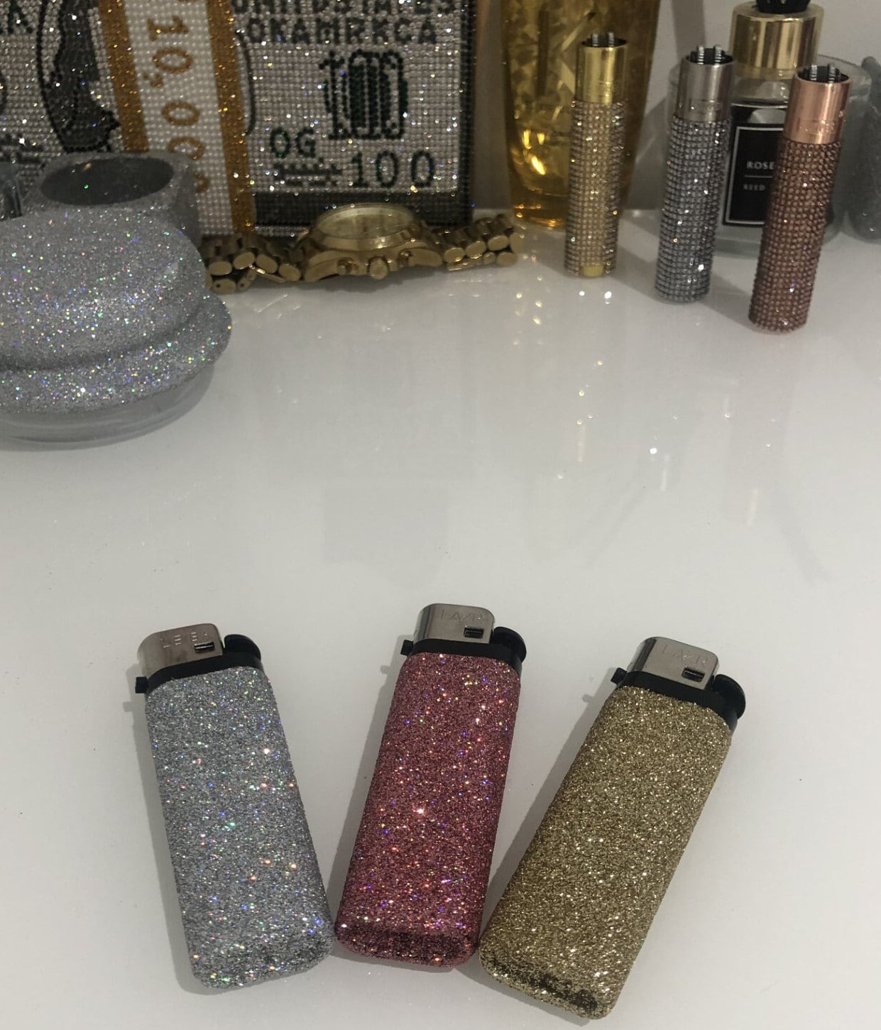 Glitter lighter Blue/Green/Pink/Purple/Gold/Silver Gift Filler Summer Bling Festival