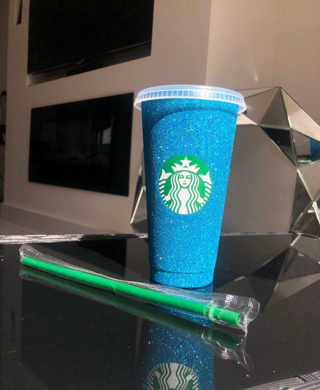 Non-Transferable Starbucks Glitter Tumbler Cup With Lid & Straw Pink Blue Green Gold Red Easter
