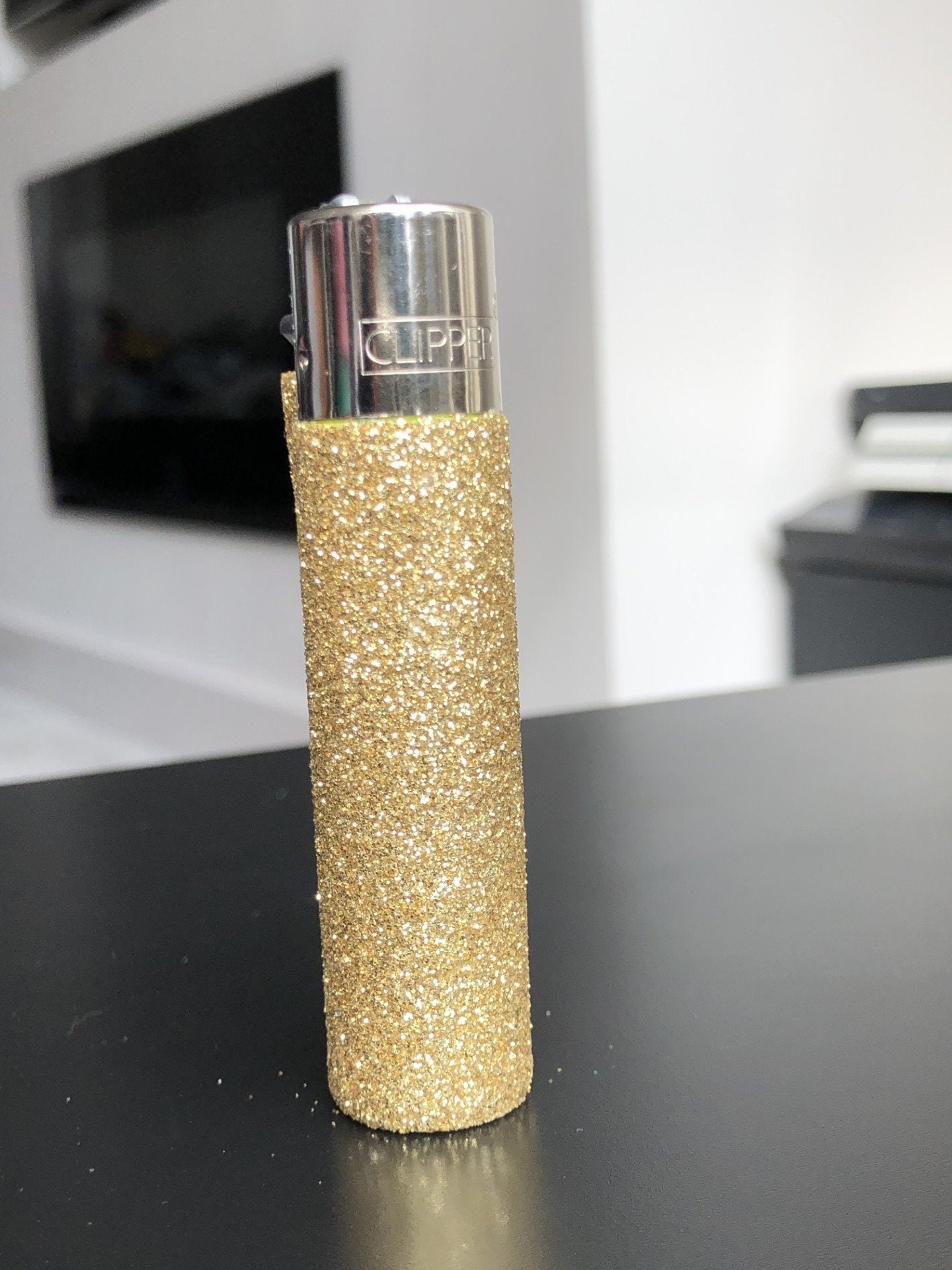 Refillable glitter Clipper lighter pink blue purple green gold silver black red