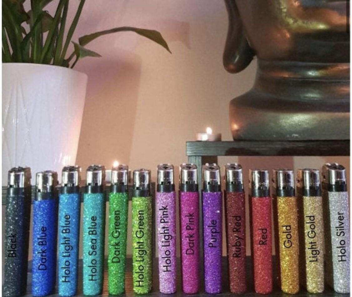 Glitter Lighter Set of 11 Rainbow Multicolour Gift Set Pink Blue Green Purple Gold Black Silver Holographic Bling Gift For Her