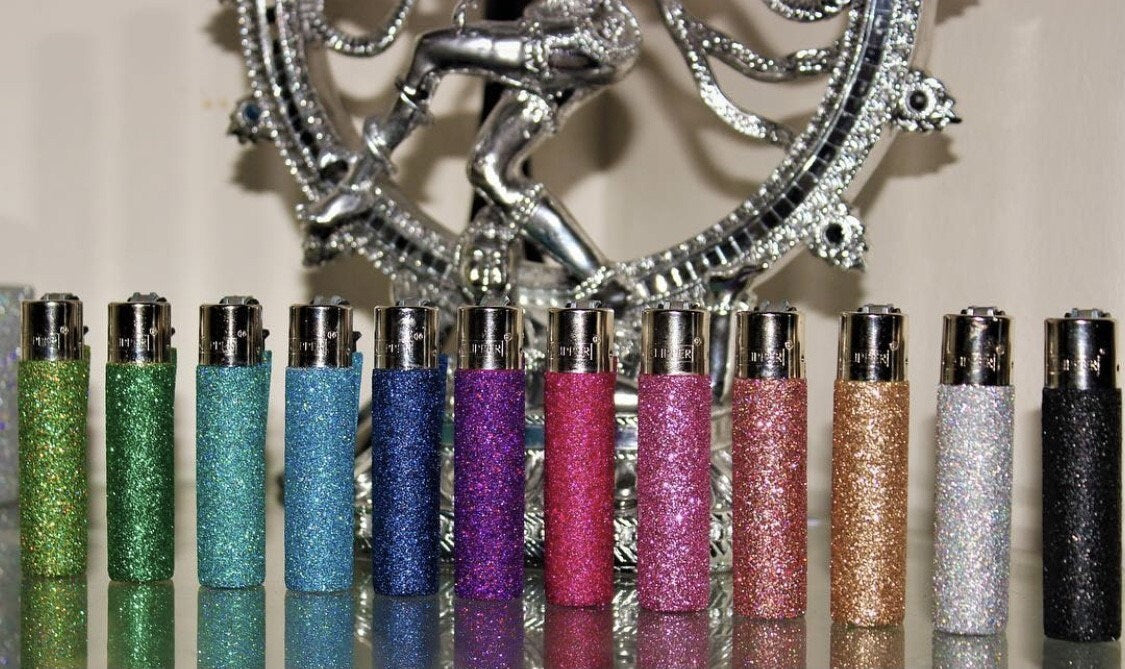 Refillable glitter lighter gift box filler wedding party favours pink blue purple green gold silver black red