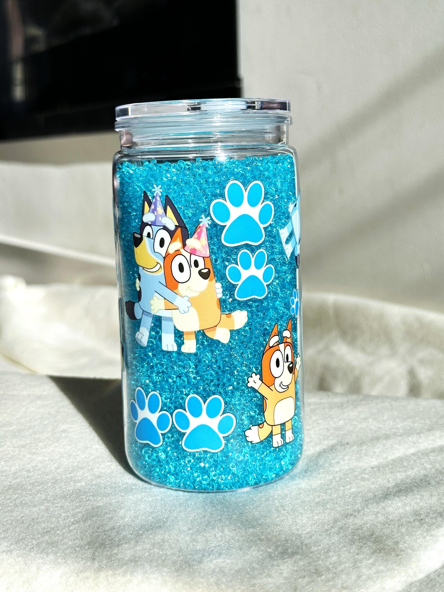 Bluey Bingo Double Wall Crystal Tumbler Cups with Clear Straw 16oz Charater Birthday Kids Gift Personalised (Pre-order)