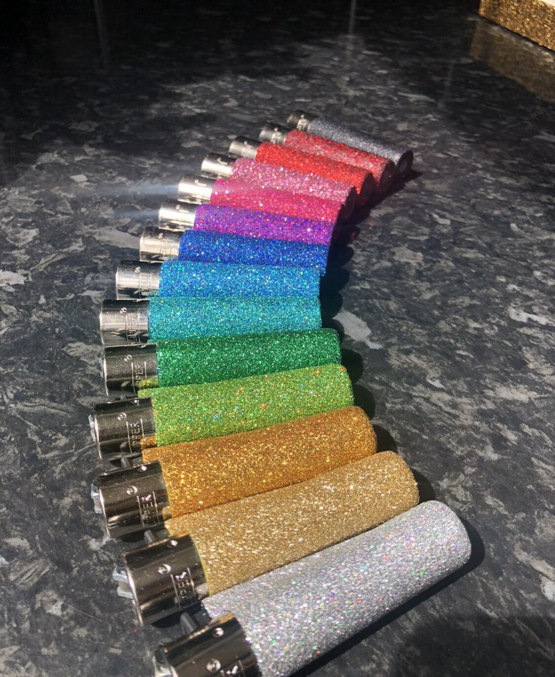 Refillable glitter lighter gift box filler wedding party favours pink blue purple green gold silver black red