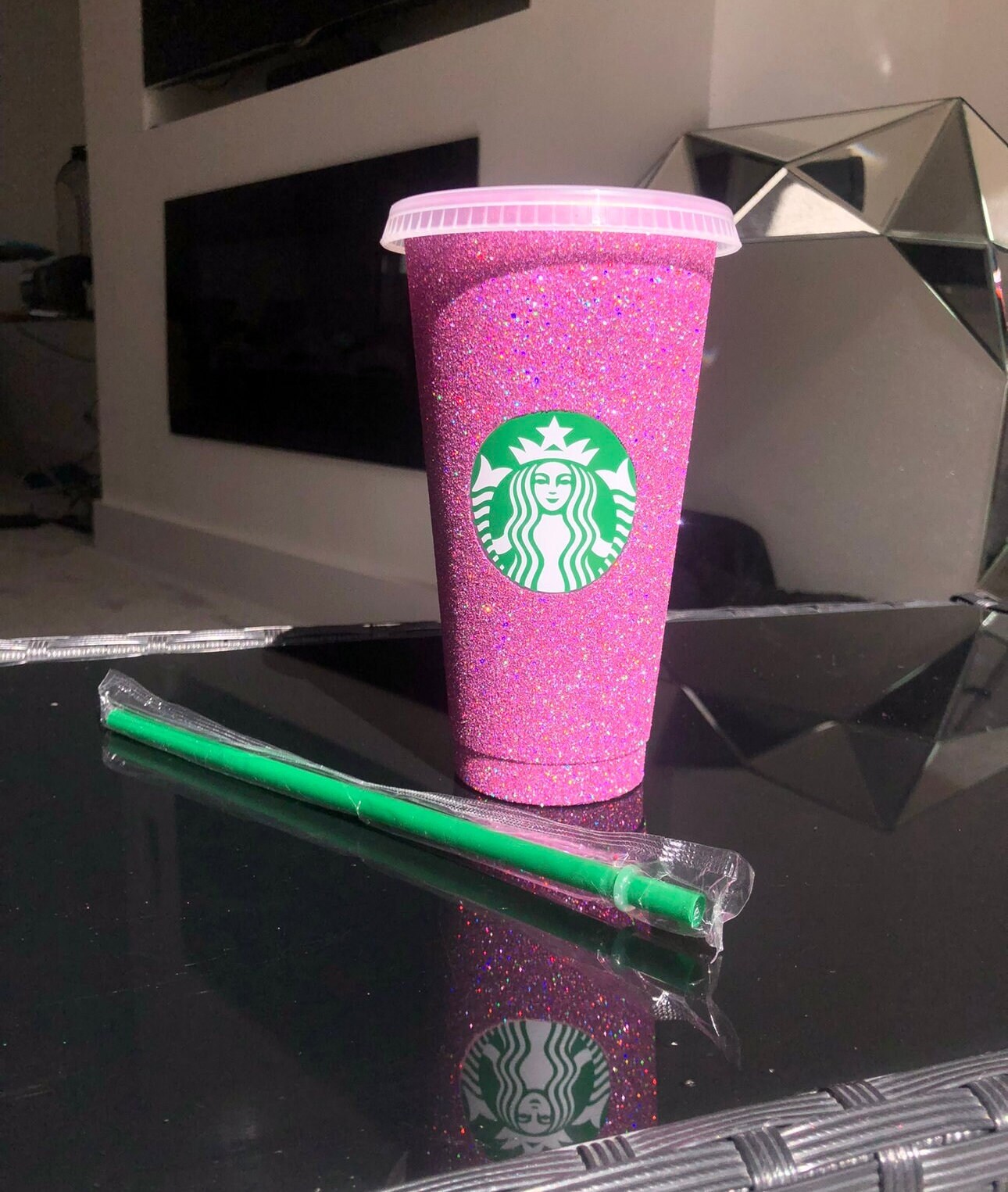 Non-Transferable Starbucks Glitter Tumbler Cup With Lid & Straw pink blue red gold