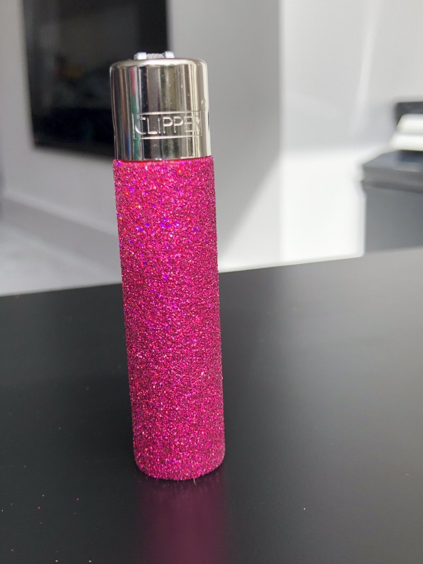 Refillable glitter Clipper lighter pink blue purple green gold silver black red