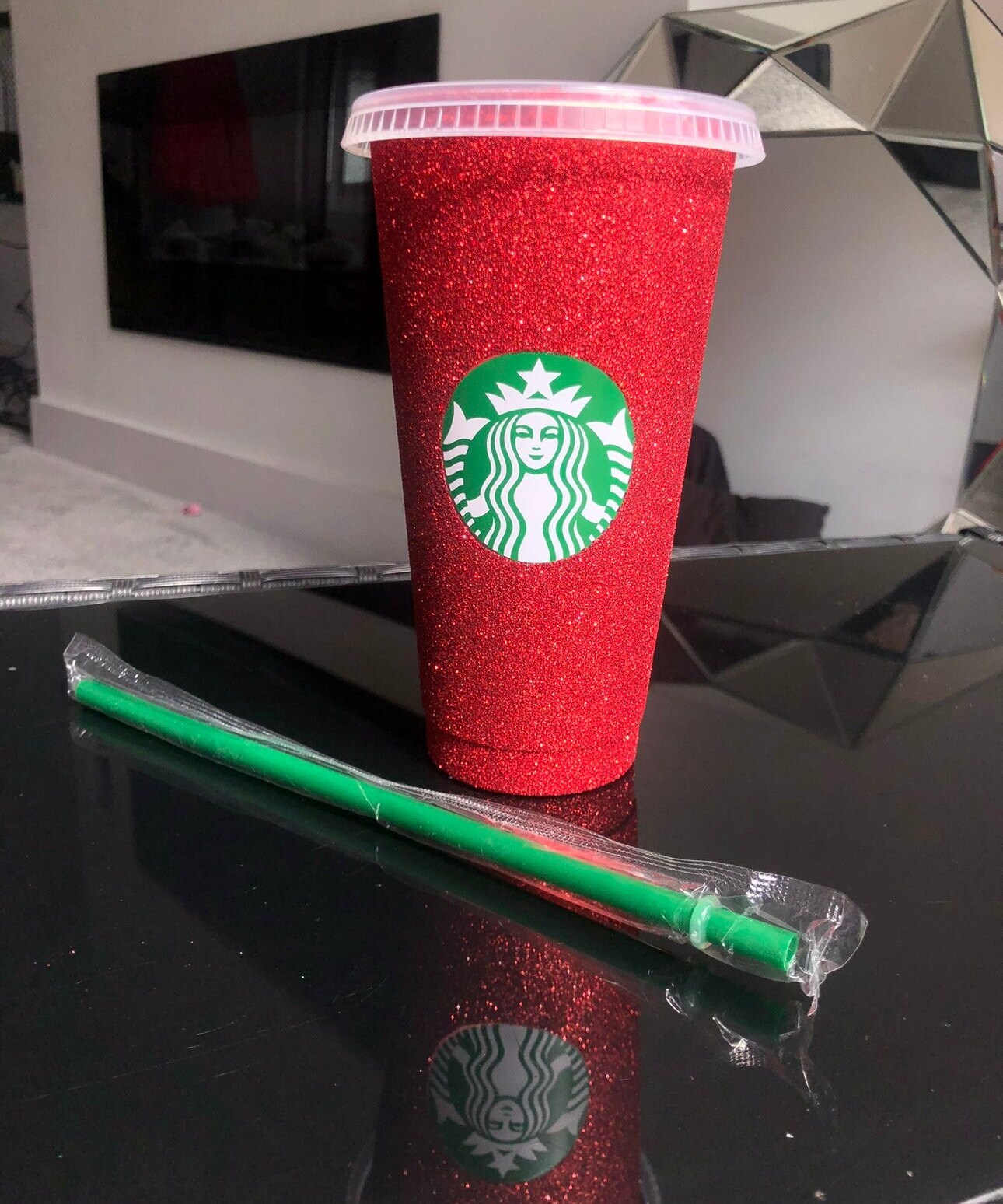 Non-Transferable Starbucks Glitter Tumbler Cup With Lid & Straw pink blue red gold