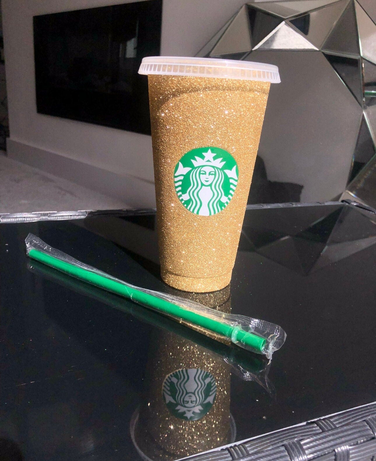 Non-Transferable Starbucks Glitter Tumbler Cup With Lid & Straw Pink Blue Green Gold Red Easter