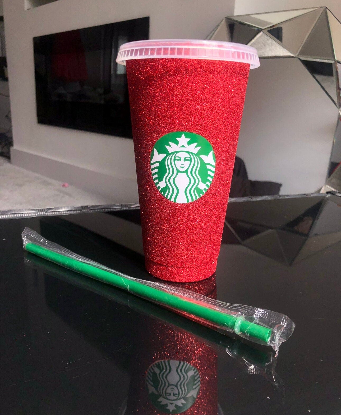 Non-Transferable Starbucks Glitter Tumbler Cup With Lid & Straw Pink Blue Green Gold Red Easter