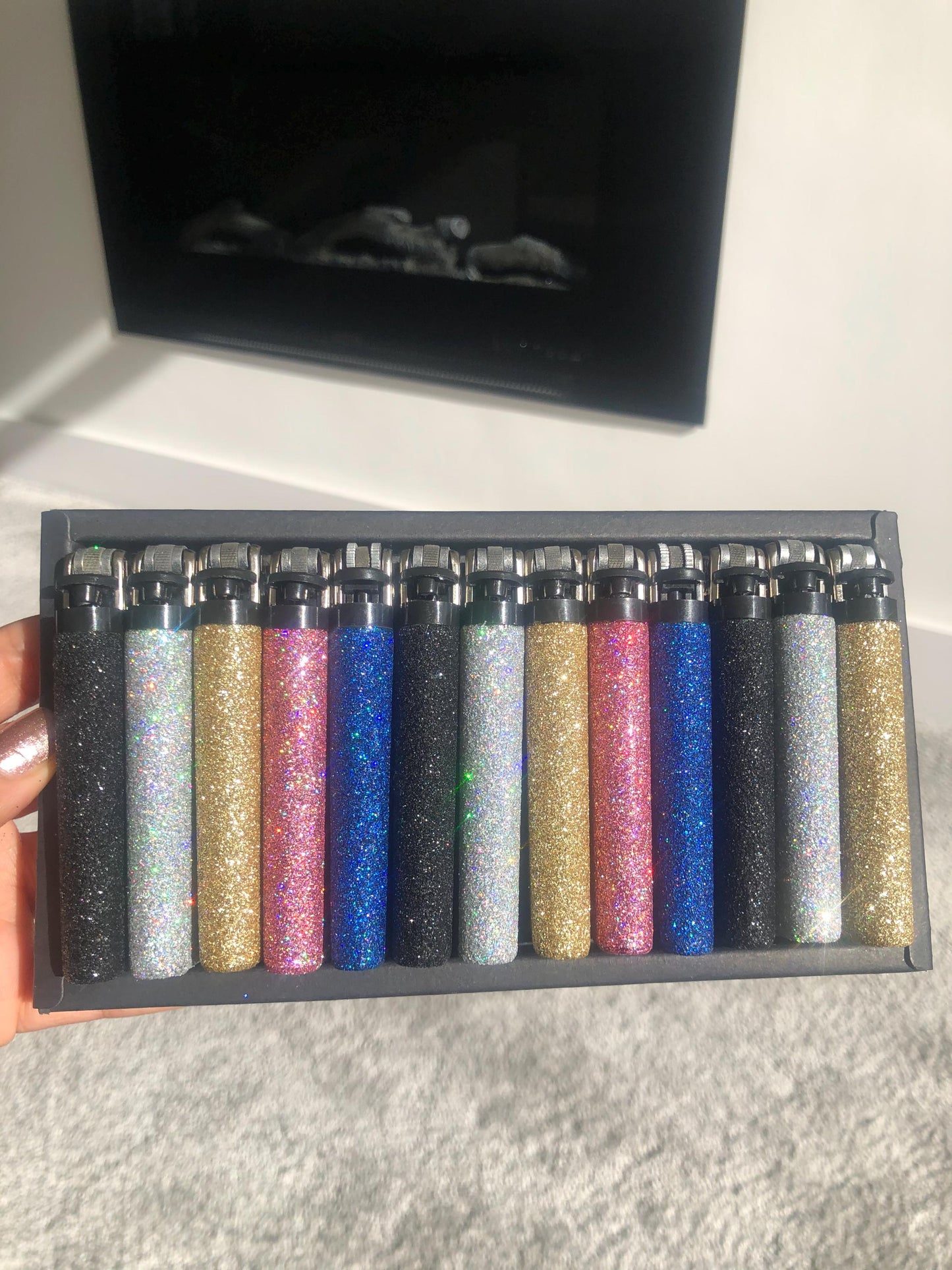 Glitter Lighter Set of 11 Rainbow Multicolour Gift Set Pink Blue Green Purple Gold Black Silver Holographic Bling Gift For Her