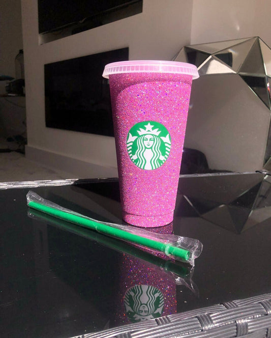 Non-Transferable Starbucks Glitter Tumbler Cup With Lid & Straw Pink Blue Green Gold Red Easter