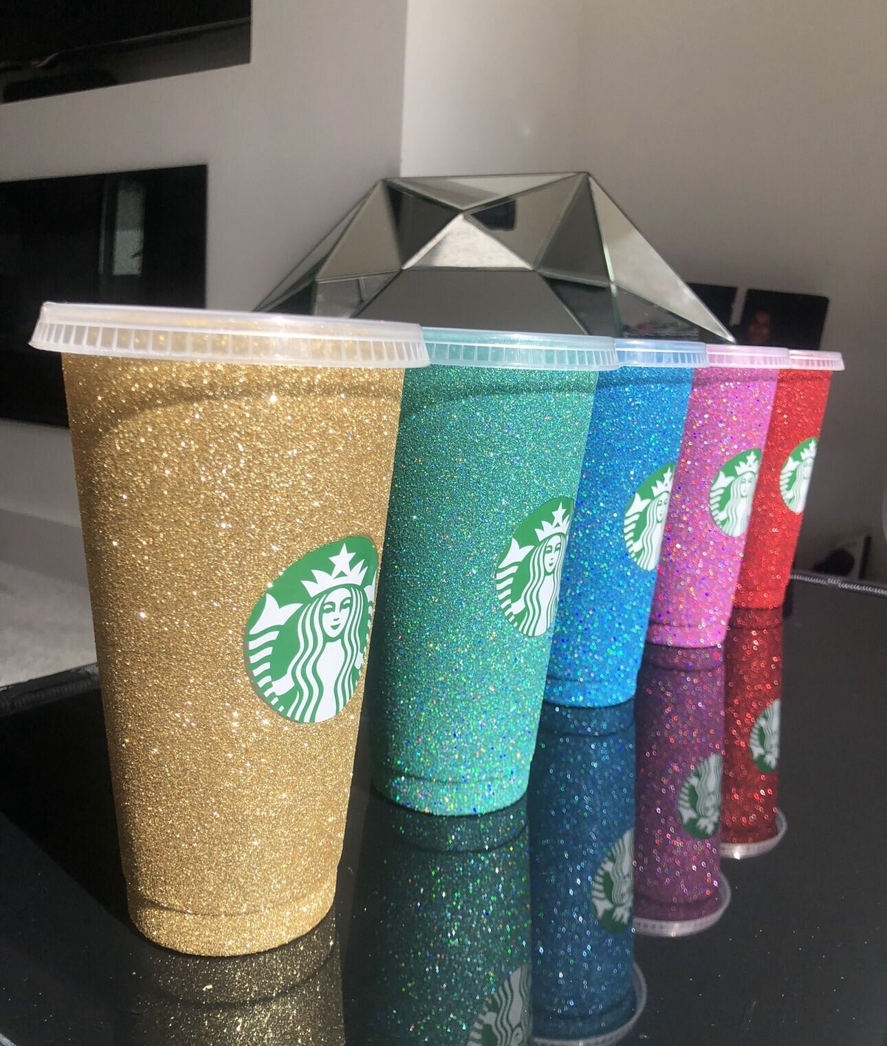 Non-Transferable Starbucks Glitter Tumbler Cup With Lid & Straw Pink Blue Green Gold Red Easter