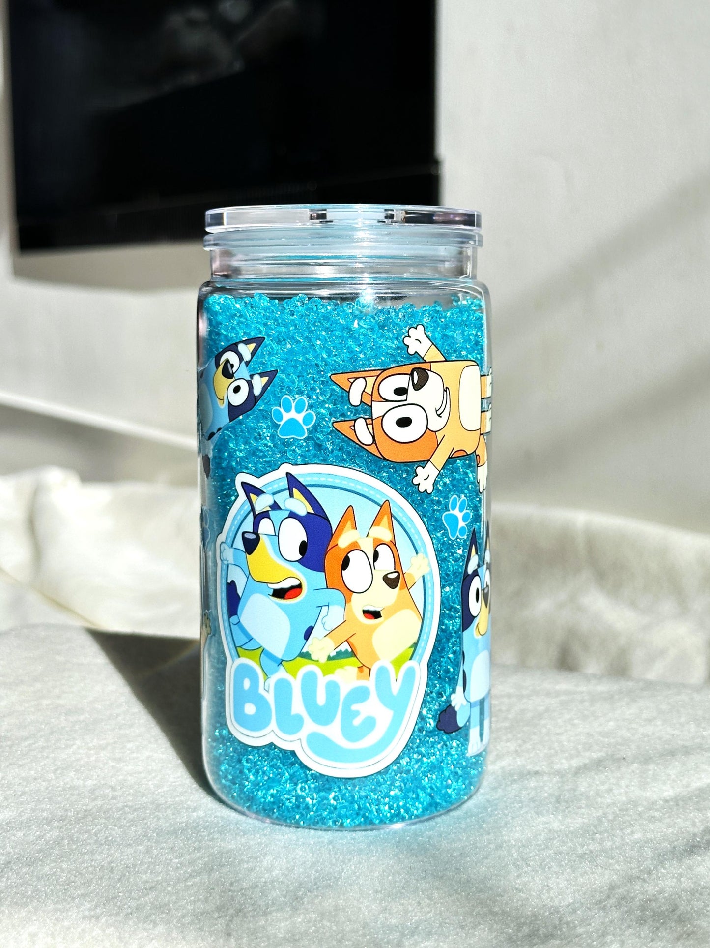 Bluey Bingo Double Wall Crystal Tumbler Cups with Clear Straw 16oz Charater Birthday Kids Gift Personalised (Pre-order)