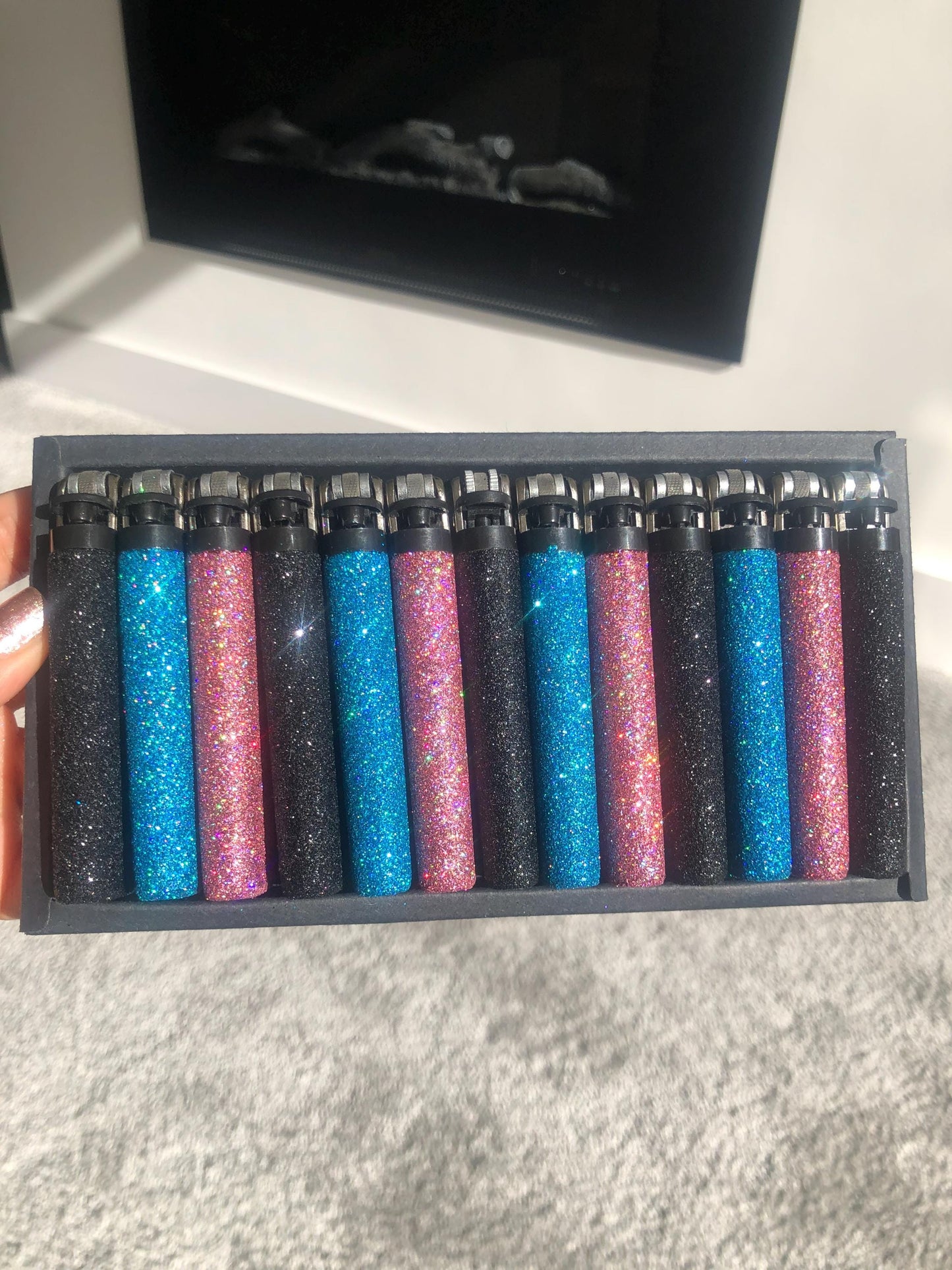 Glitter Lighter Set of 11 Rainbow Multicolour Gift Set Pink Blue Green Purple Gold Black Silver Holographic Bling Gift For Her