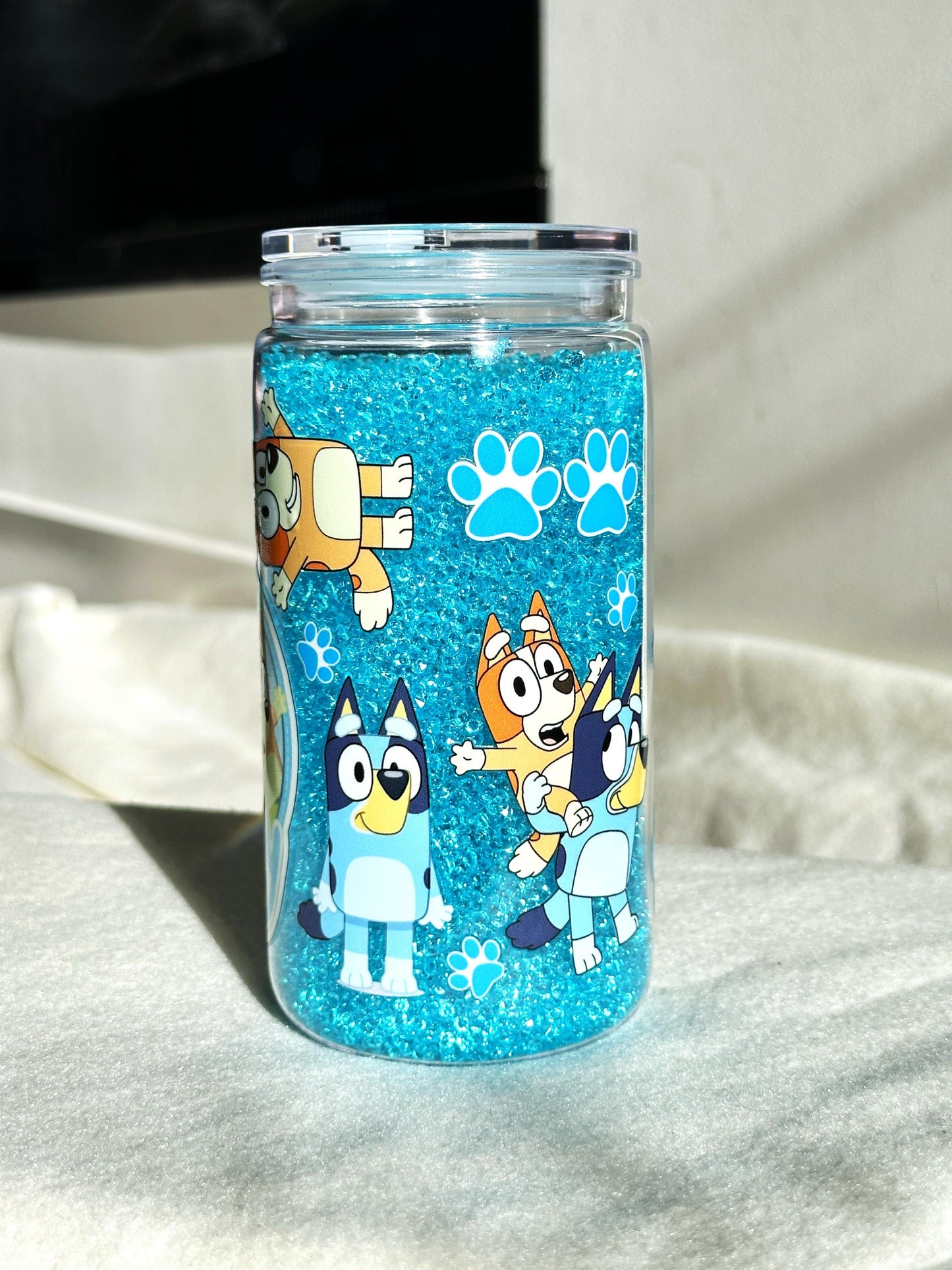 Bluey Bingo Double Wall Crystal Tumbler Cups with Clear Straw 16oz Charater Birthday Kids Gift Personalised (Pre-order)