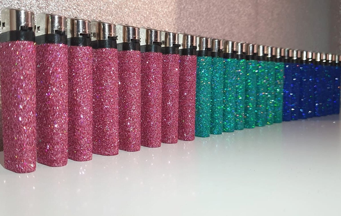Glitter lighter Blue/Green/Pink/Purple/Gold/Silver Gift Filler Summer Bling Festival