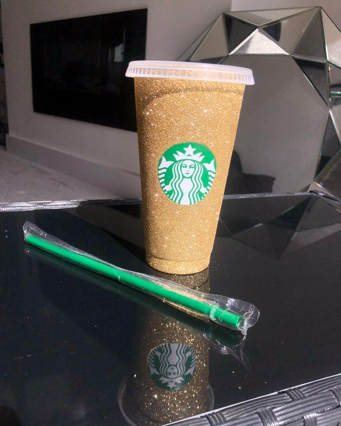 Non-Transferable Starbucks Glitter Tumbler Cup With Lid & Straw pink blue red gold