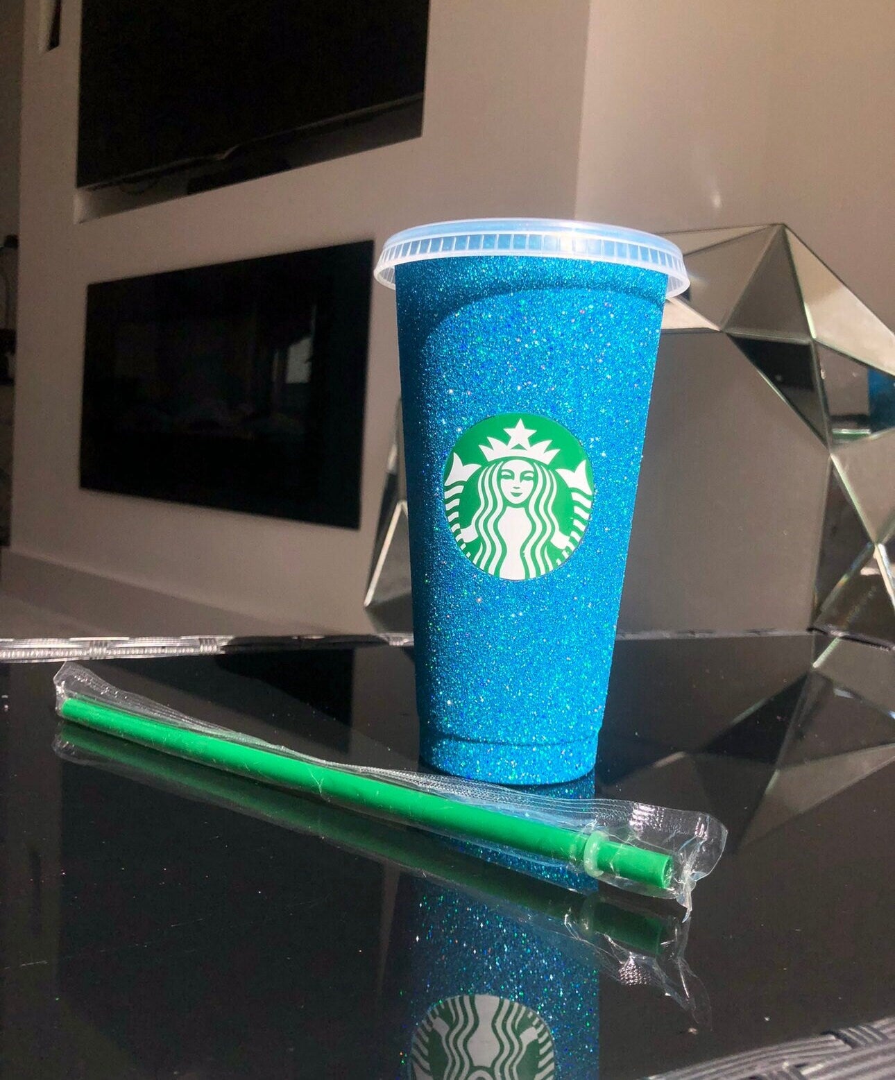 Non-Transferable Starbucks Glitter Tumbler Cup With Lid & Straw Pink Blue Green Gold Red Easter