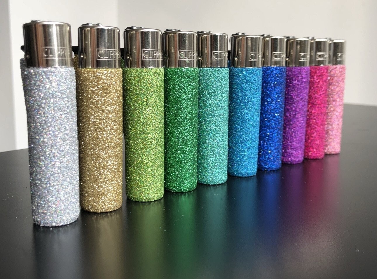Refillable glitter lighter gift box filler wedding party favours pink blue purple green gold silver black red