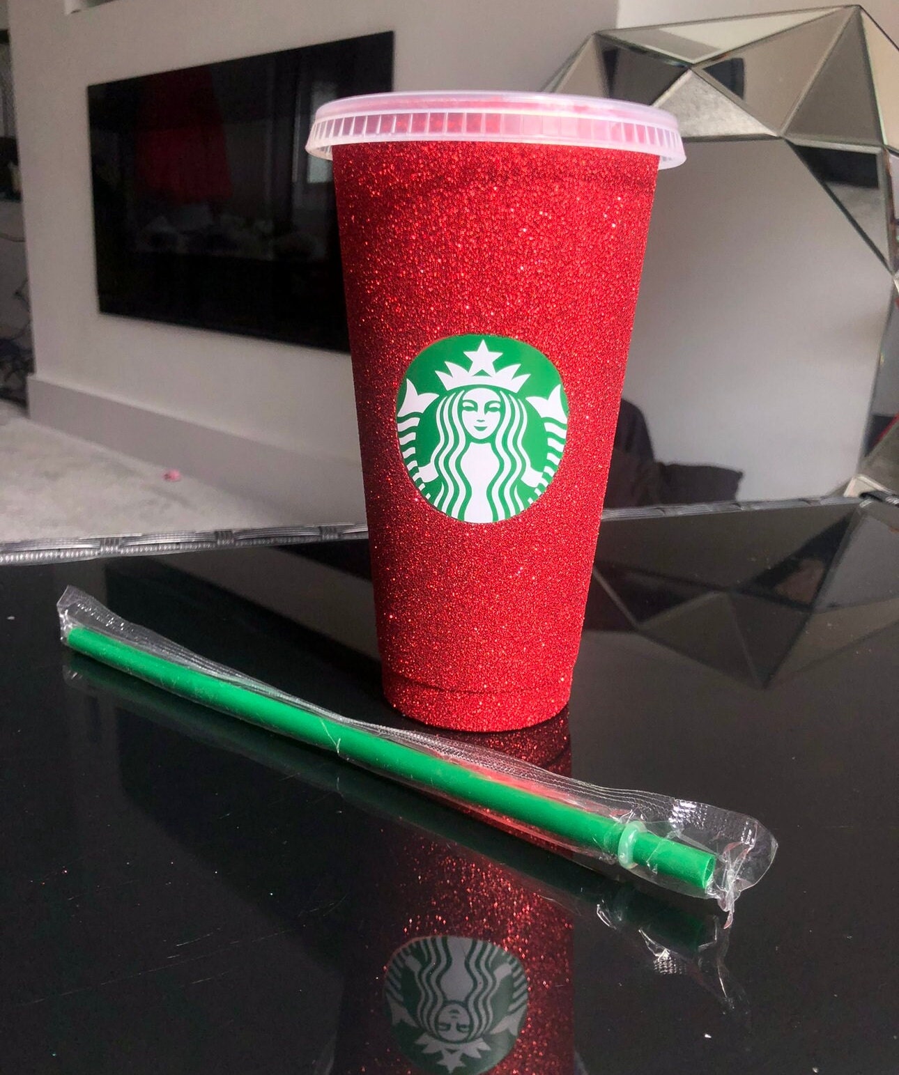 Non-Transferable Starbucks Glitter Tumbler Cup With Lid & Straw Pink Blue Green Gold Red Easter