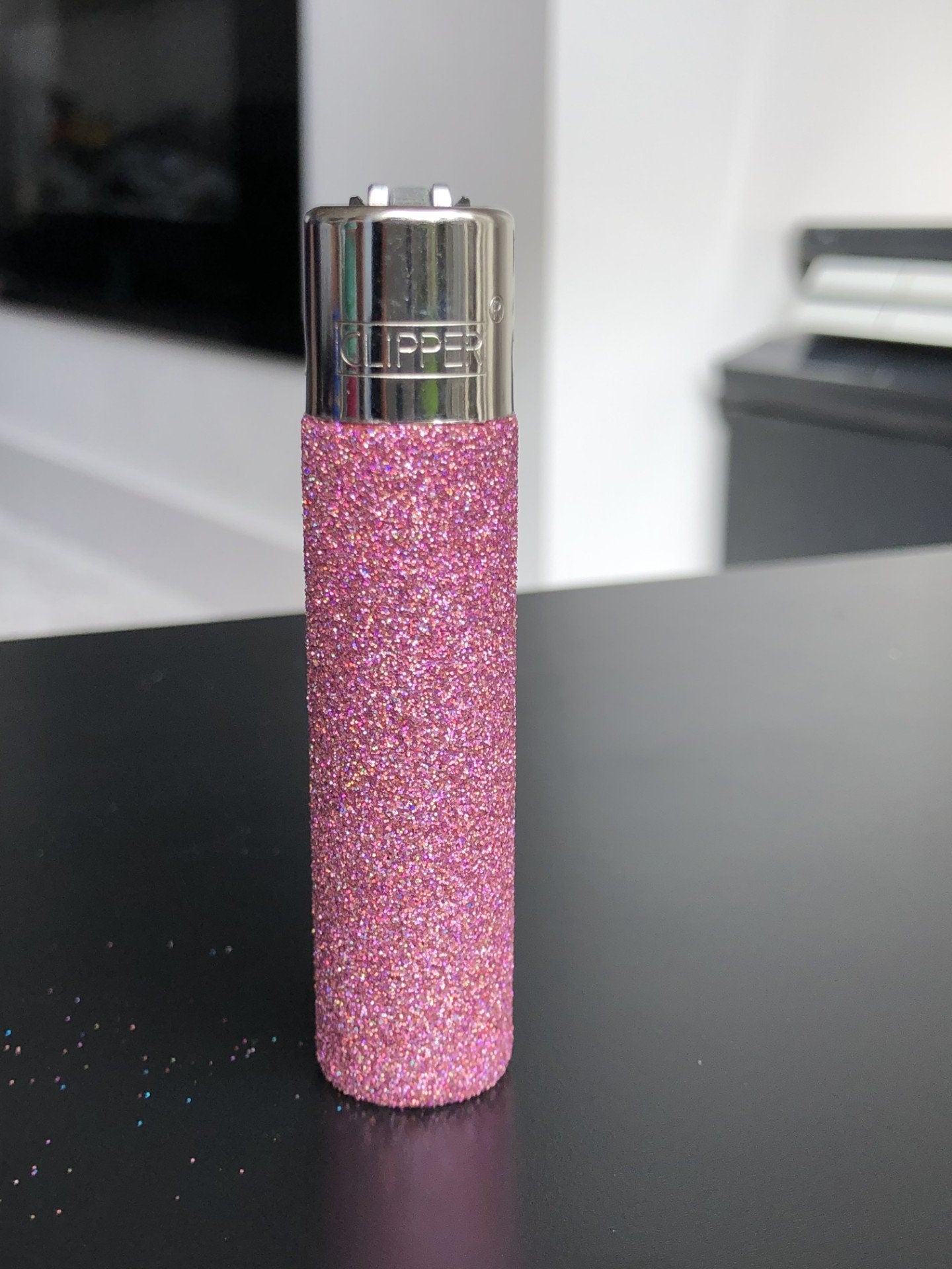 Refillable glitter Clipper lighter pink blue purple green gold silver black red