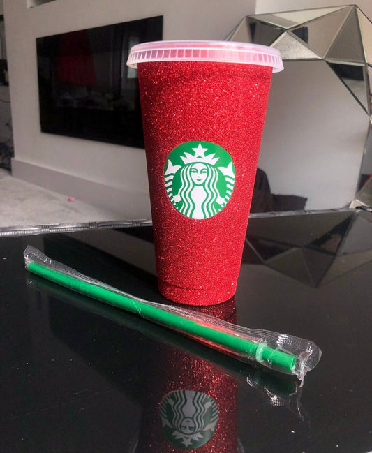 Non-Transferable Starbucks Glitter Tumbler Cup With Lid & Straw Pink Blue Green Gold Red Easter