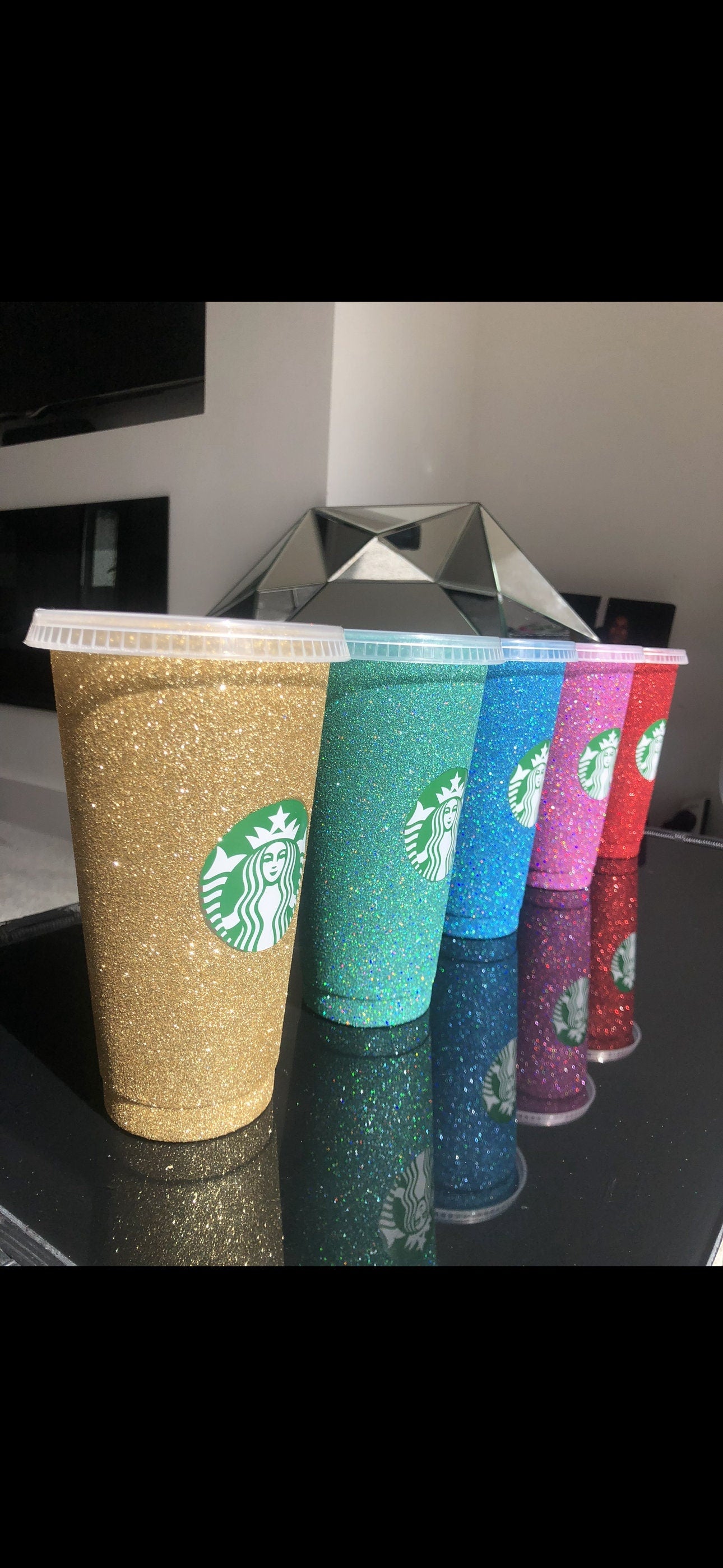 Non-Transferable Starbucks Glitter Tumbler Cup With Lid & Straw Pink Blue Green Gold Red Easter