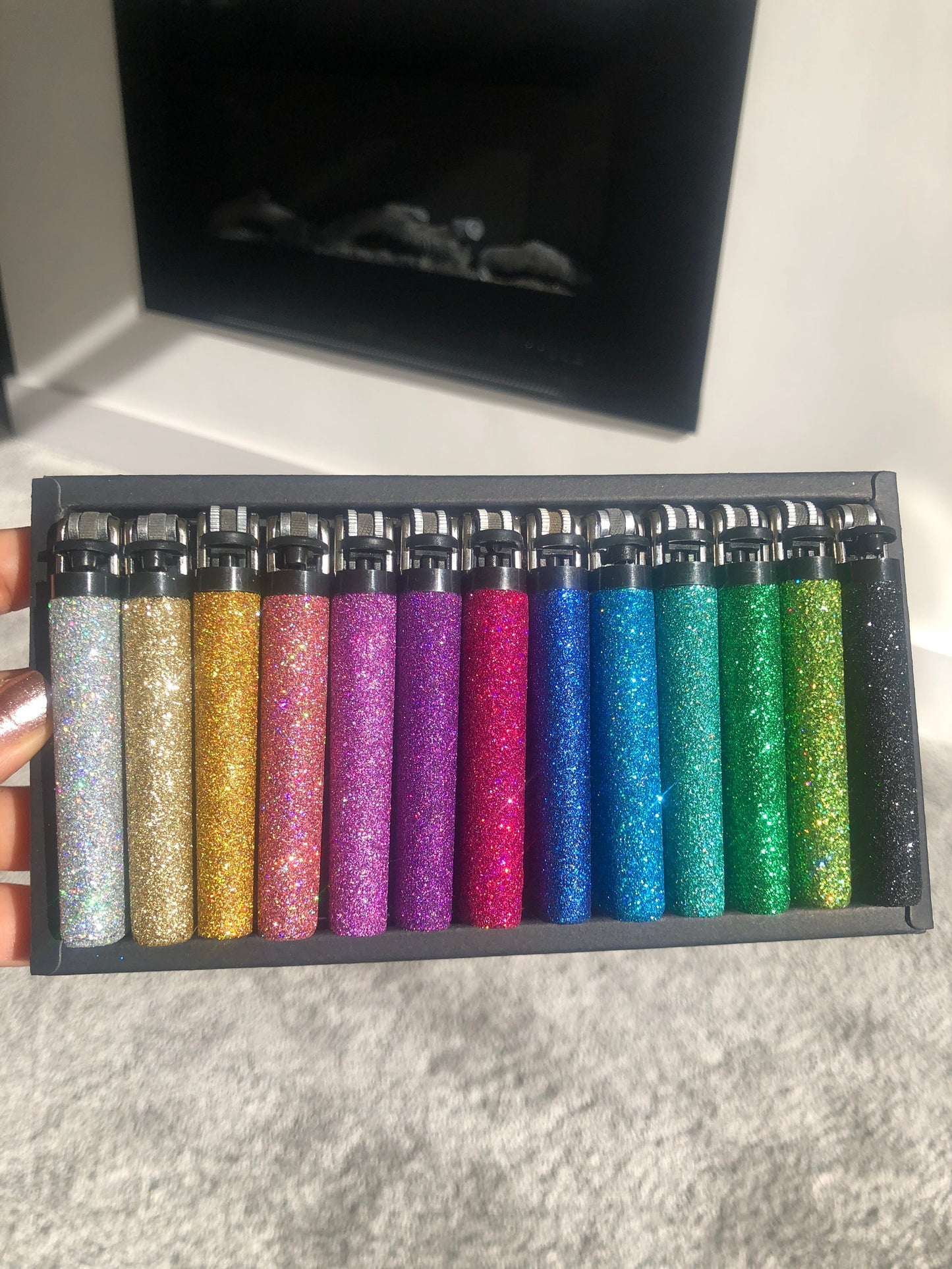Glitter Lighter Set of 11 Rainbow Multicolour Gift Set Pink Blue Green Purple Gold Black Silver Holographic Bling Gift For Her