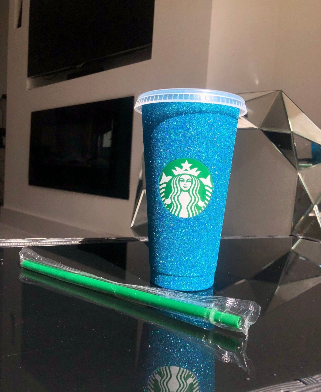 Non-Transferable Starbucks Glitter Tumbler Cup With Lid & Straw pink blue red gold