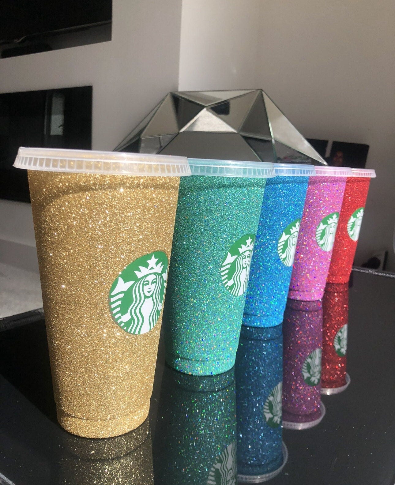 Non-Transferable Starbucks Glitter Tumbler Cup With Lid & Straw Pink Blue Green Gold Red Easter