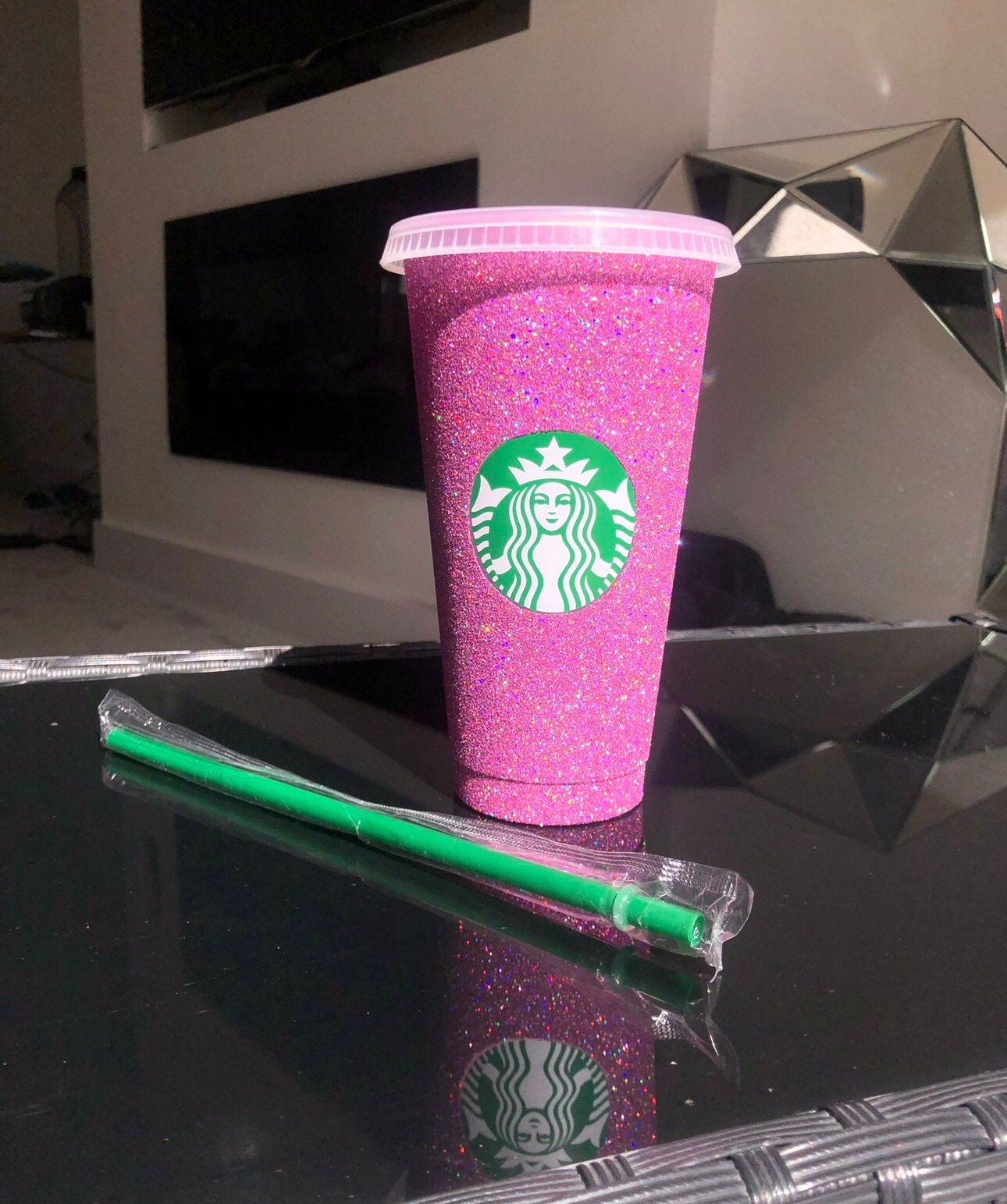 Non-Transferable Starbucks Glitter Tumbler Cup With Lid & Straw Pink Blue Green Gold Red Easter