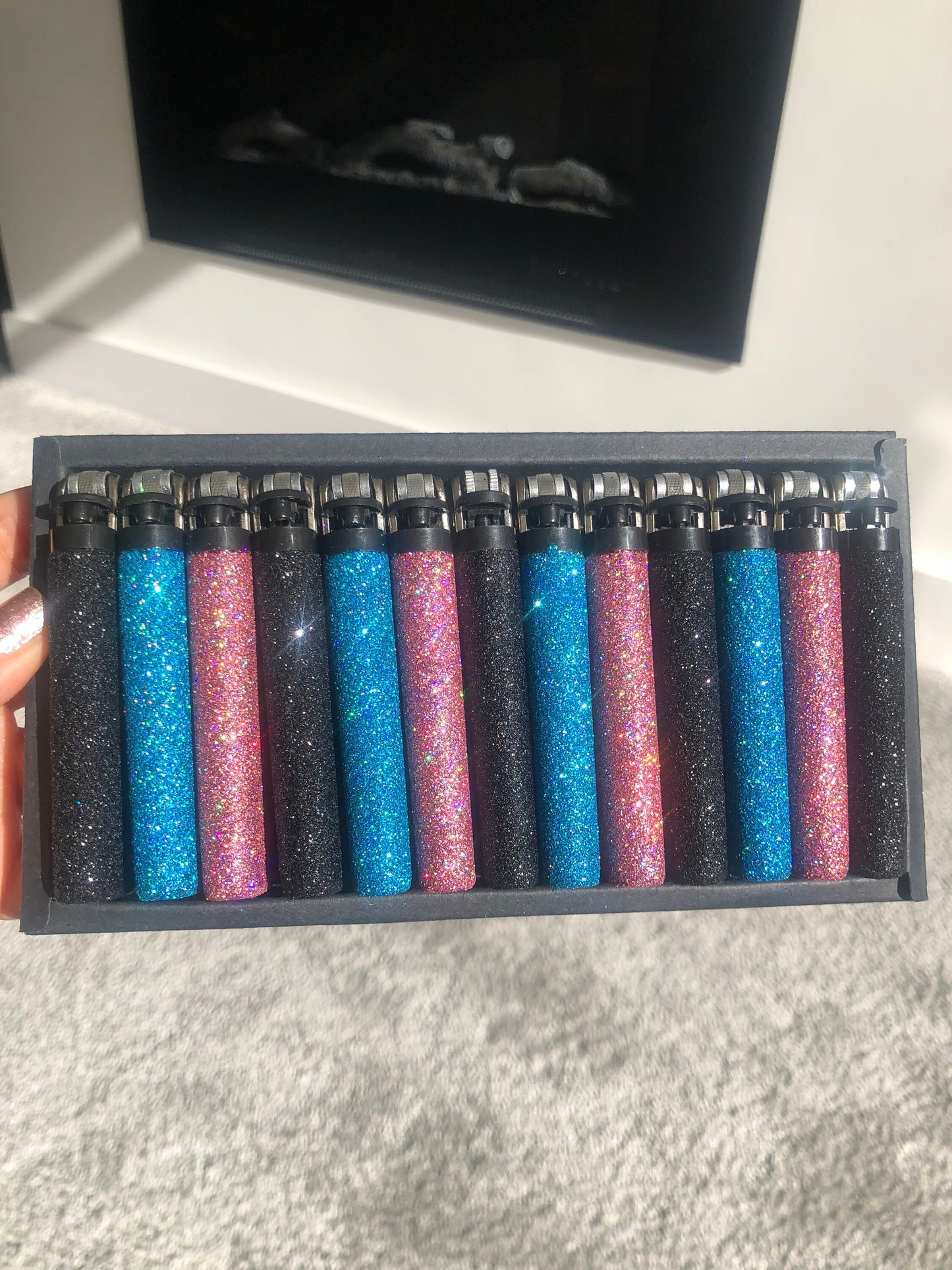 Glitter Lighter Set of 11 Rainbow Multicolour Gift Set Pink Blue Green Purple Gold Black Silver Holographic Bling Gift For Her