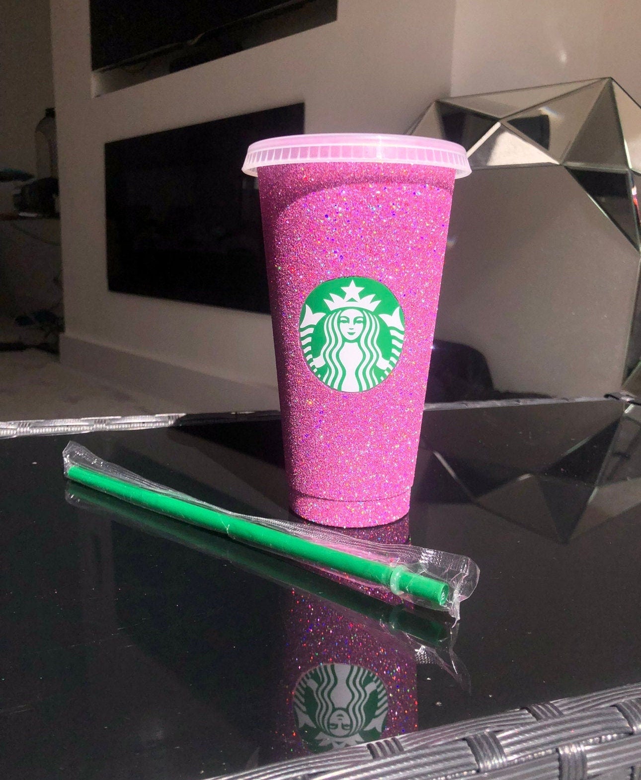 Non-Transferable Starbucks Glitter Tumbler Cup With Lid & Straw Pink Blue Green Gold Red Easter