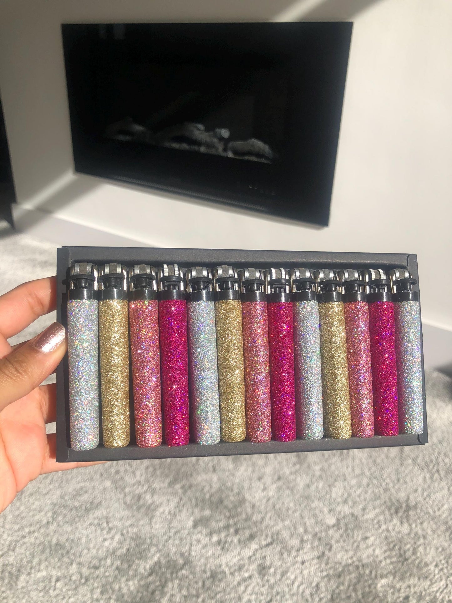 Glitter Lighter Set of 11 Rainbow Multicolour Gift Set for Candle Pink Blue Green Purple Gold Black Silver Holographic Bling Gift For Her