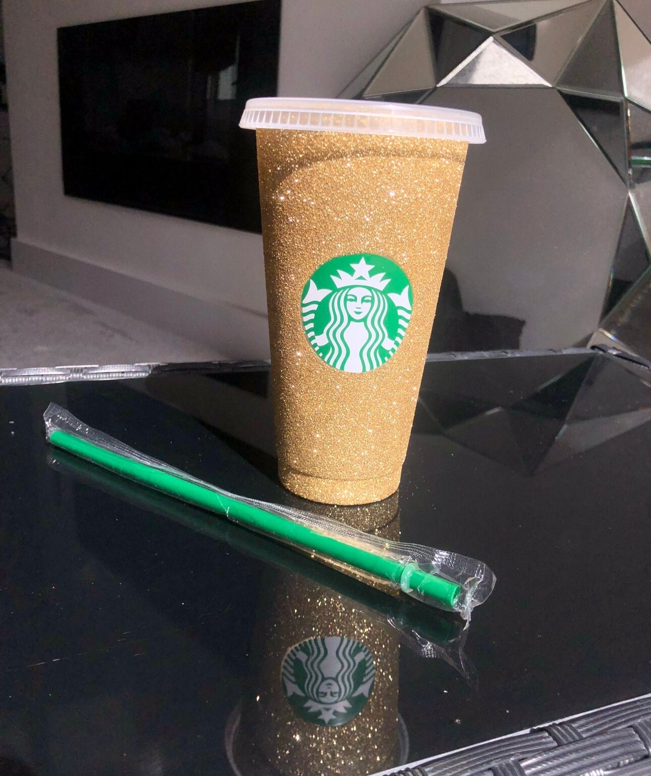 Non-Transferable Starbucks Glitter Tumbler Cup With Lid & Straw Pink Blue Green Gold Red Easter