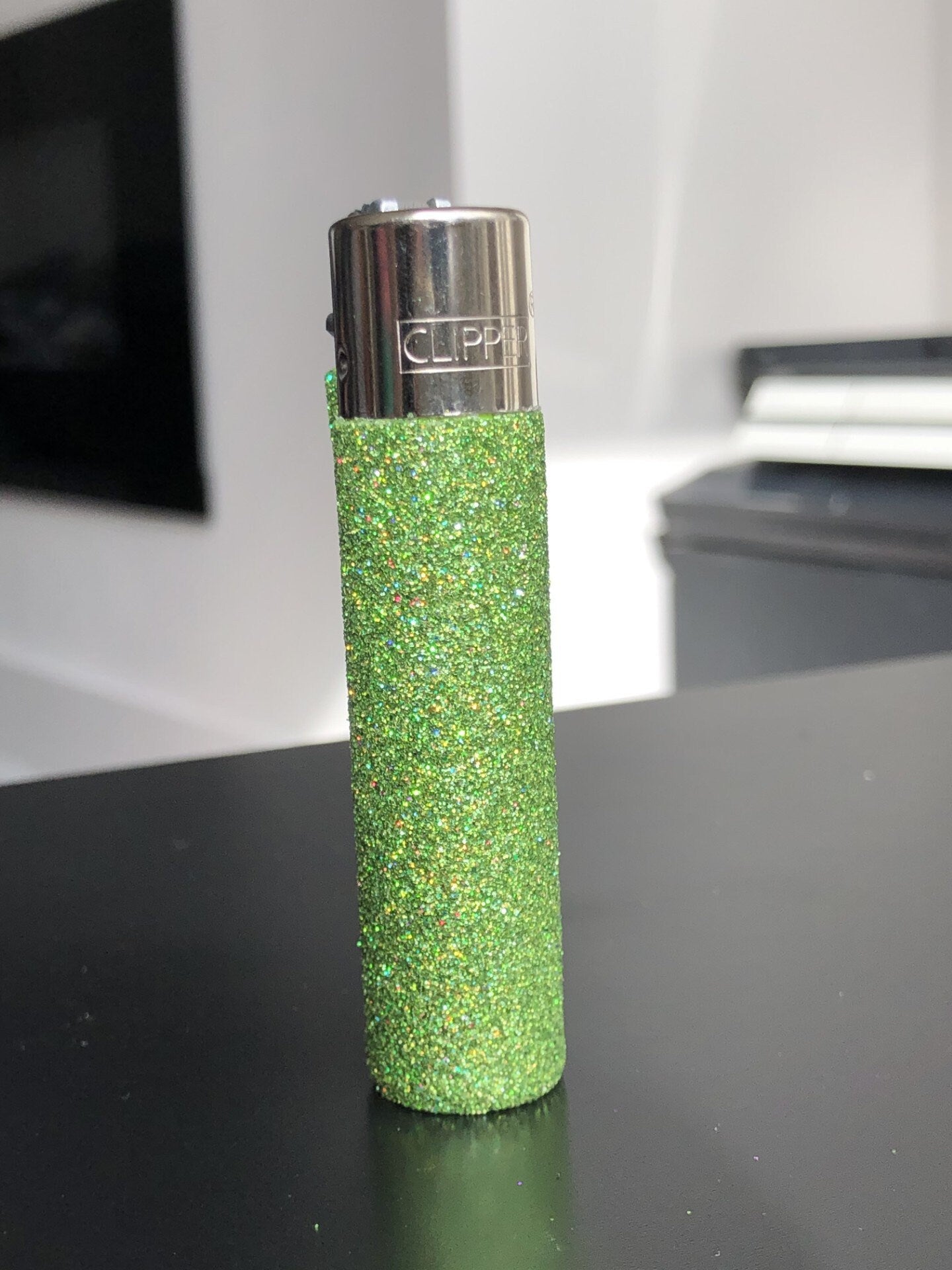 Refillable glitter Clipper lighter pink blue purple green gold silver black red