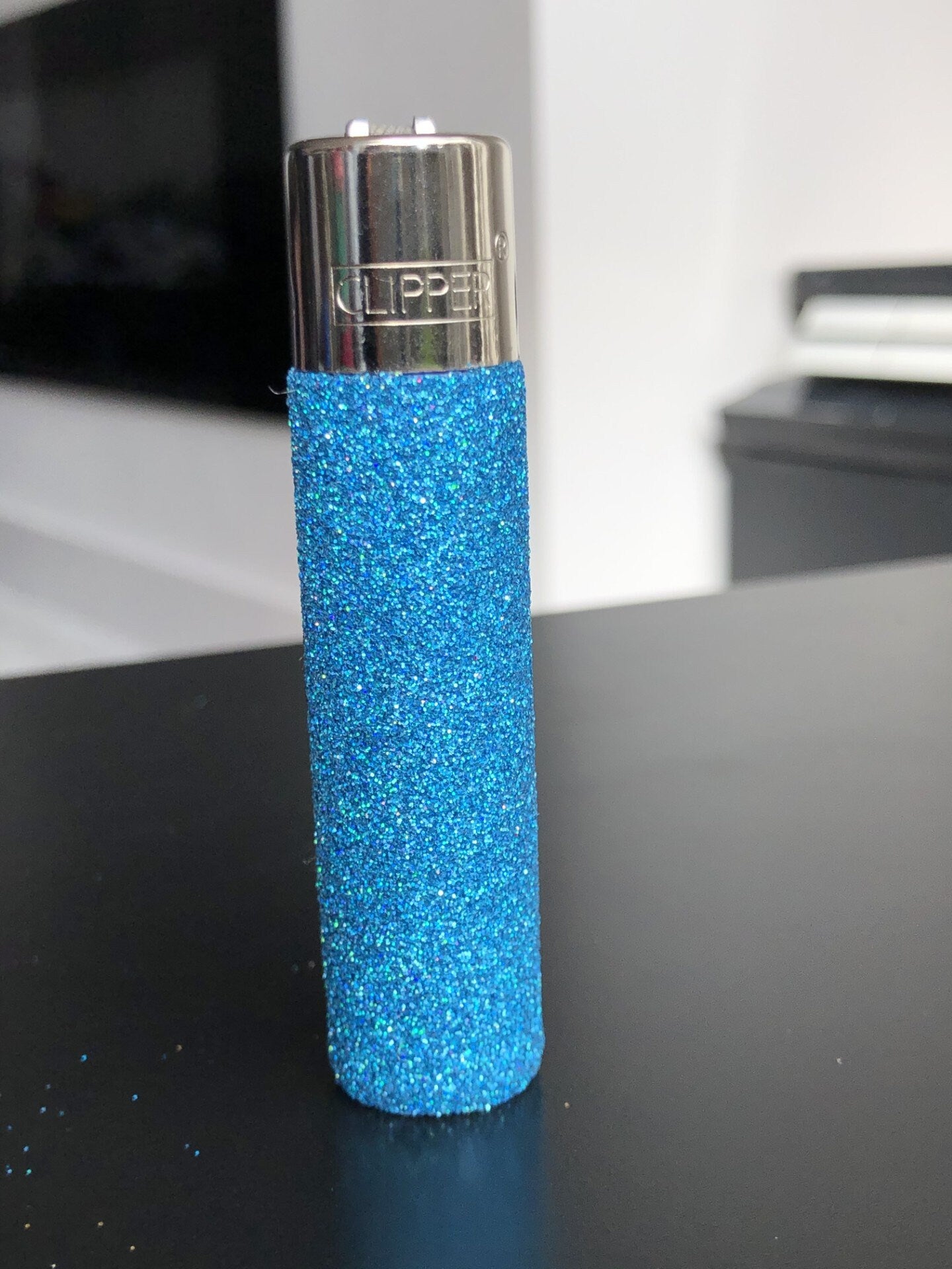 Refillable glitter Clipper lighter pink blue purple green gold silver black red