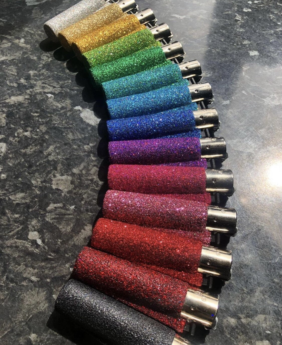 Refillable glitter lighter gift box filler wedding party favours pink blue purple green gold silver black red