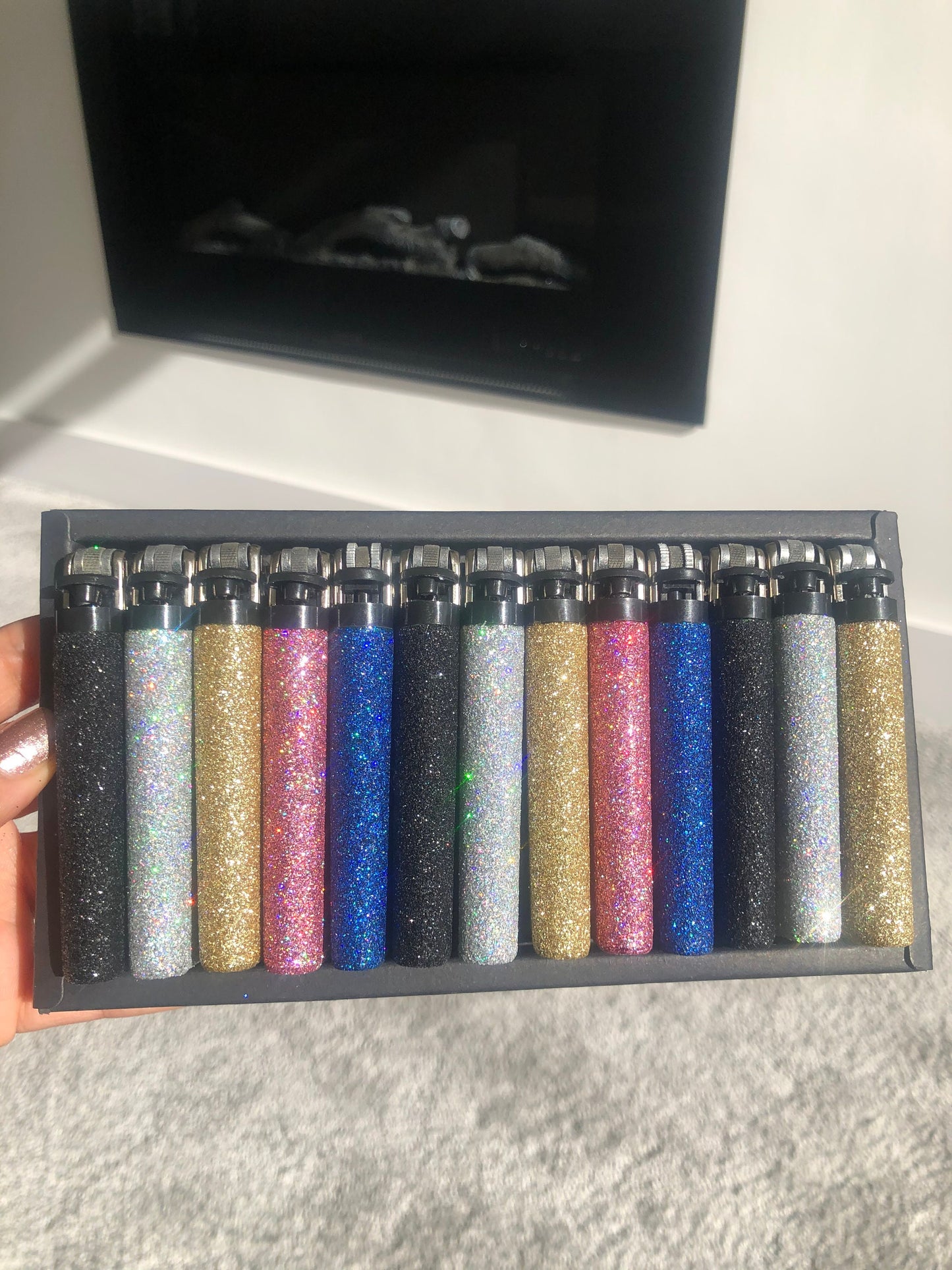 Glitter Lighter Set of 11 Rainbow Multicolour Gift Set Pink Blue Green Purple Gold Black Silver Holographic Bling Gift For Her