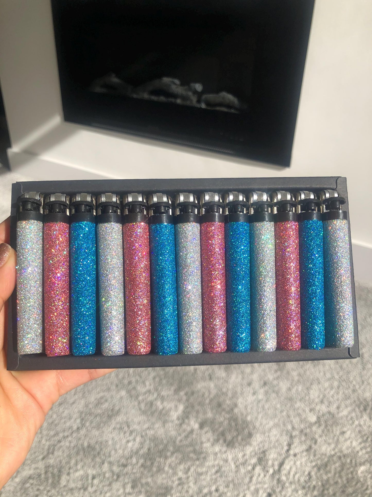 Glitter Lighter Set of 11 Rainbow Multicolour Gift Set for Candle Pink Blue Green Purple Gold Black Silver Holographic Bling Gift For Her