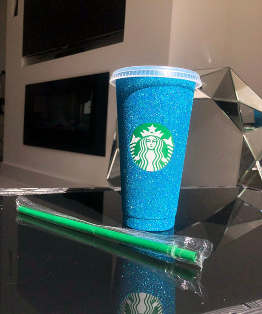 Non-Transferable Starbucks Glitter Tumbler Cup With Lid & Straw Pink Blue Green Gold Red Easter
