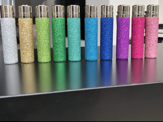Refillable glitter Clipper lighter pink blue purple green gold silver black red