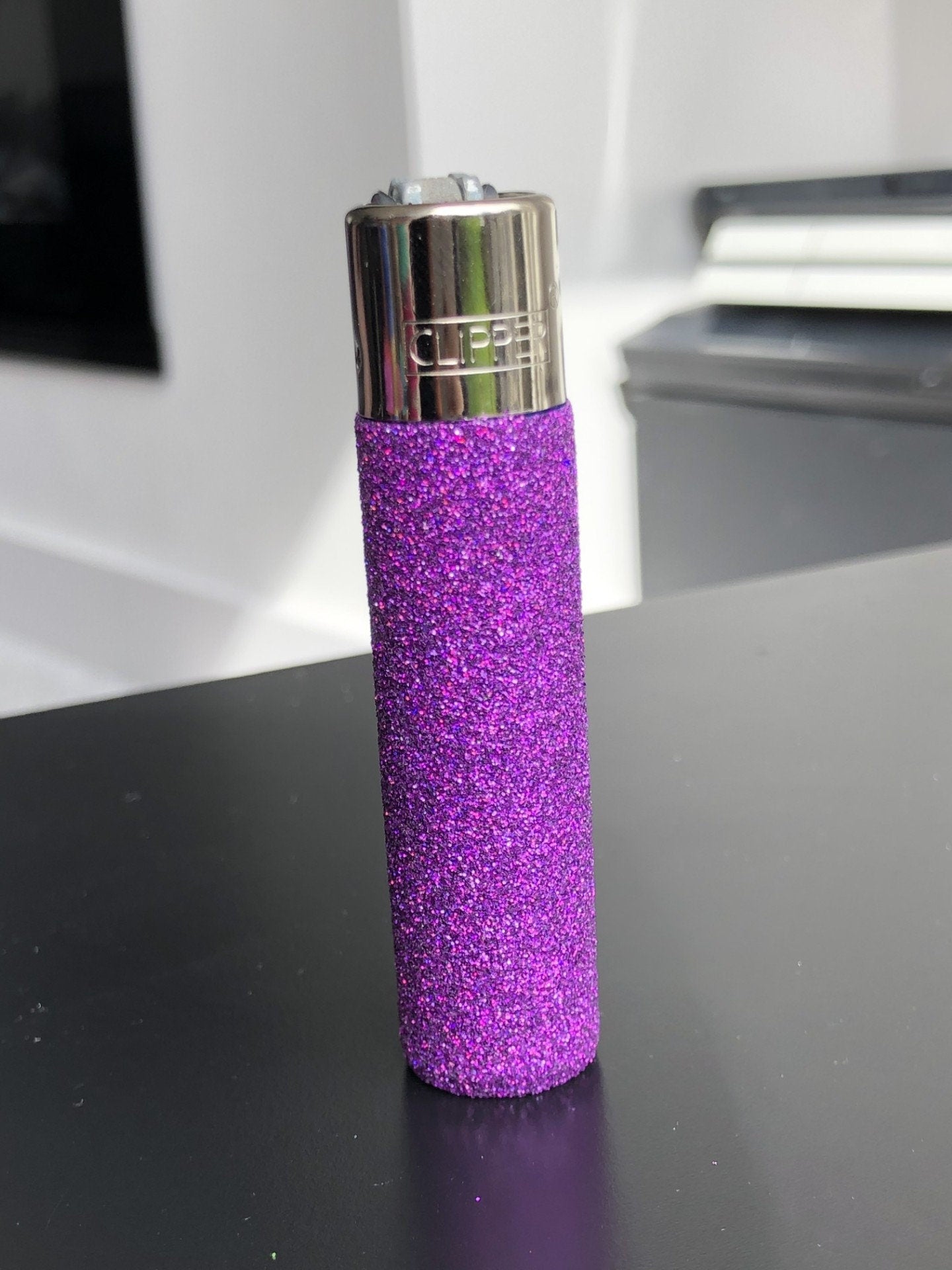 Refillable glitter Clipper lighter pink blue purple green gold silver black red