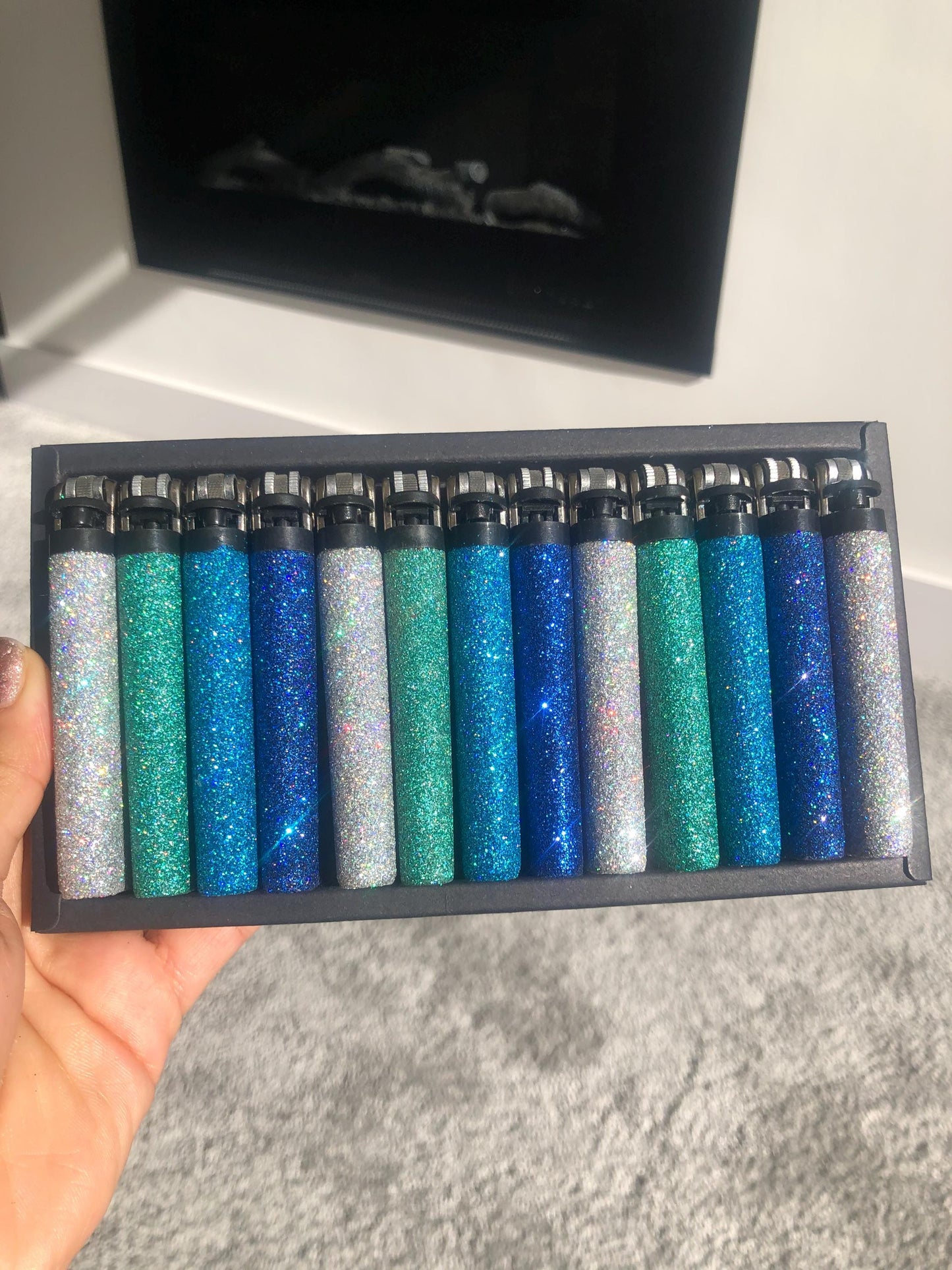 Glitter Lighter Set of 11 Rainbow Multicolour Gift Set for Candle Pink Blue Green Purple Gold Black Silver Holographic Bling Gift For Her
